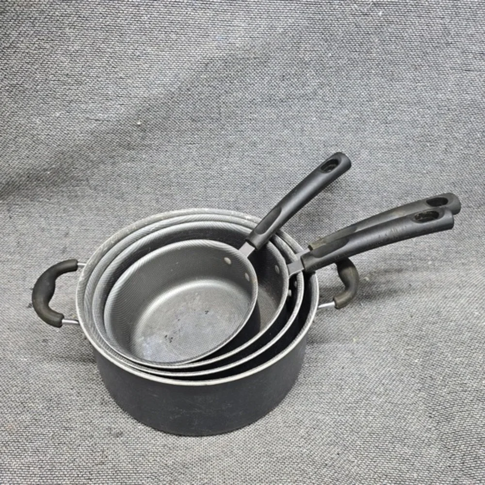 4pc‎ Saucepan Set Nesting Non-Stick Honeycomb Black Good 6-8in Pots